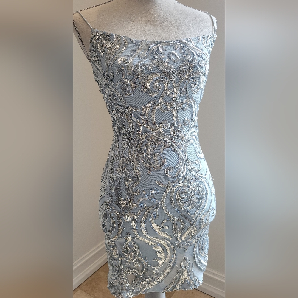 Prom/Formal Blue and Silver Sequined Embellished Dress